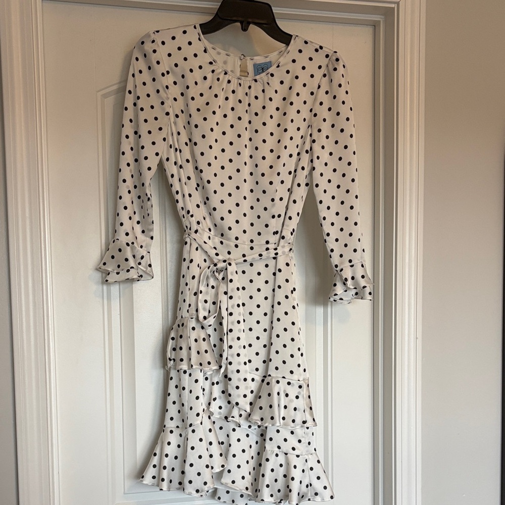 CeCe Black and White Polka Dot Long Sleeve Dress